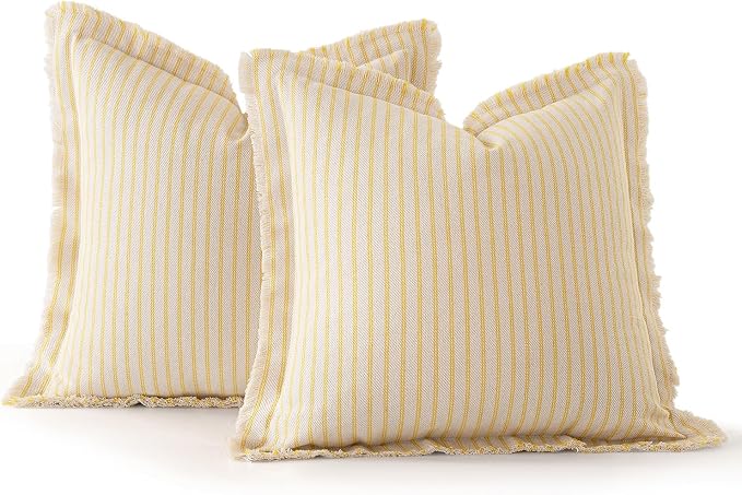 MIULEE Pack of 2 Yellow Pillow Covers 20x20 Inch Striped Farmhouse Couch Throw - Image 6