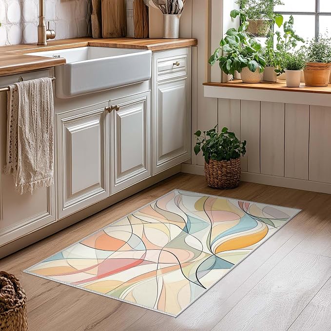 2x3 Colorful Entryway Area Rug Blue White Pink Yellow Bathroom Rug Non Slip - Image 7