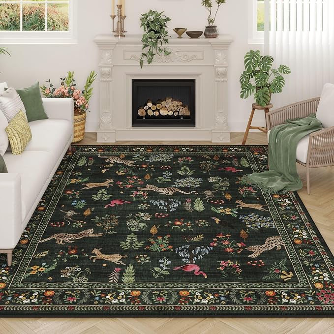 Rugcomf Living Room Rug 5x7 Rug Machine Washable Boho Area Rug Non Slip Floral by Rugcomf