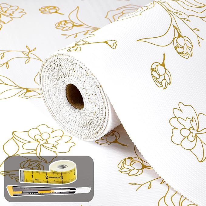 Shelf Liners for Kitchen Cabinets Non Adhesive Drawer Liner 23.6in x 30FT Gold by Oneoftheworld
