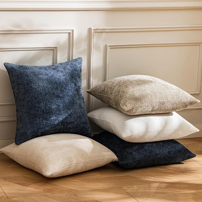 a moment Dark Blue Chenille Throw Pillow Covers 12x20 Inch Pack of 2 Modern - Image 5