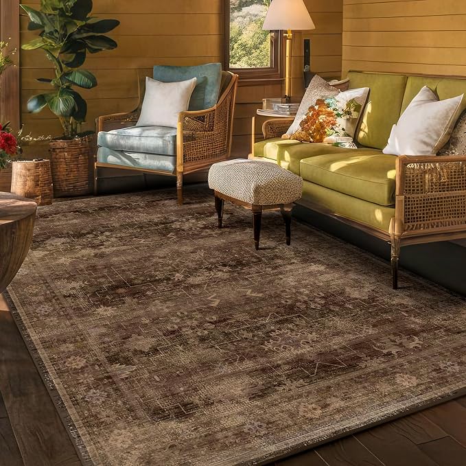 Boho Taupe Brown 5x7 Living Room Rug by HazoHaus