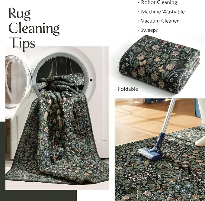 MUJOO Floral 5x7 Area Rugs, Washable Rug - Image 5