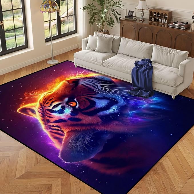 6' x 9' Galaxy Tiger Rug Large 3D Fierce Tigers Space Area Rugs - Image 7