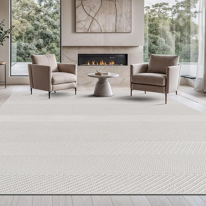 Beverly Rug Micro Loop Area Rug White 8x10 Modern Luxury Soft Boho Geometric by BeverlyRug