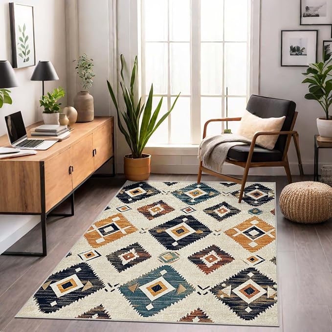 5x7 Western Aztec Area Rug Southwestern Tribal Black Beige Tan Rug Non Slip Low - Image 4