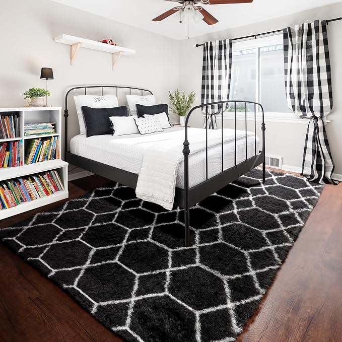 ONASAR 6x9 Area Rugs for Living Room Bedroom, Washable Large Fluffy Black and - Image 7