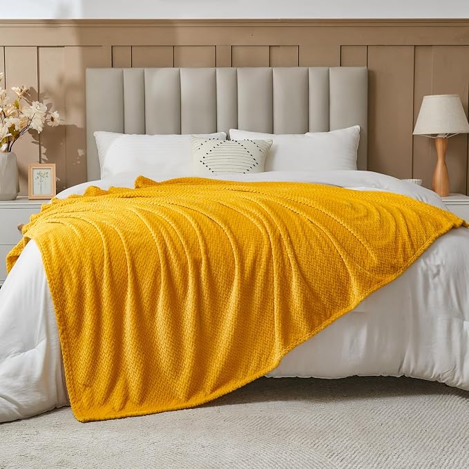 NEWCOSPLAY Super Soft King Blanket Mustard Yellow Premium Silky Flannel Fleece - Image 7