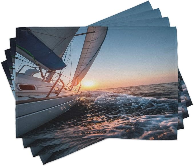 Ambesonne Nautical Place Mats Set of 4, Sail Boat in The Sea Waves Toward by Ambesonne
