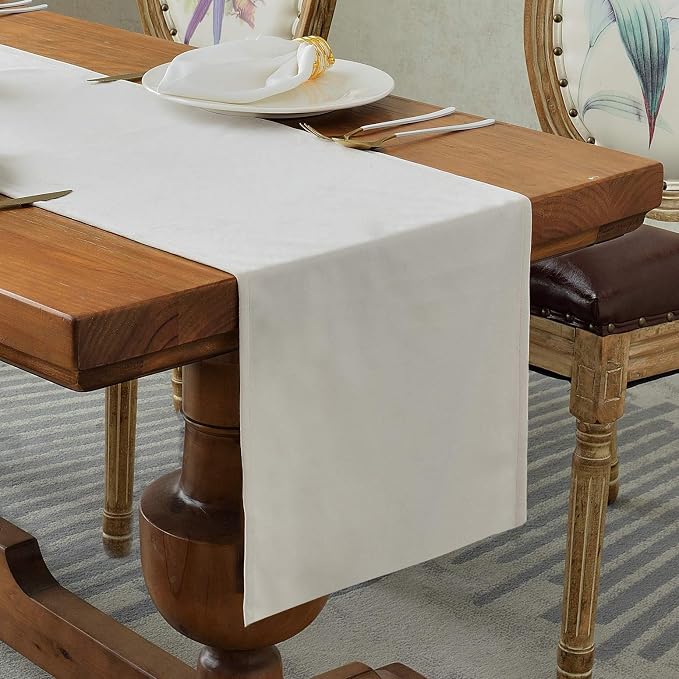 BALCONY & FALCON Velvet Table Runner 14"x118" Ivory Luxury Machine Washable by BALCONYFALCON