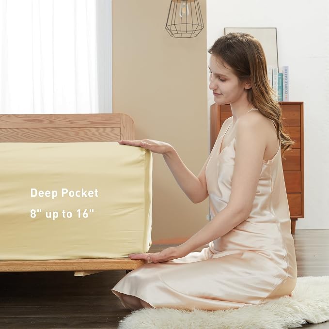 Sunflower Twin Fitted Sheet, 1-Piece Deep Pocket Fitted Bottom Sheet 15" - Image 3