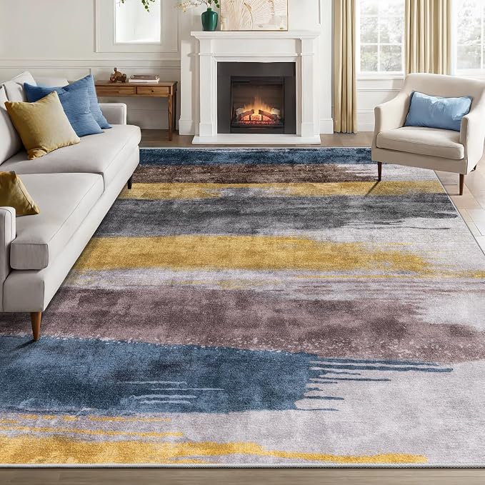 Ciicool Modern Abstract Yellow Grey Rug - Image 2