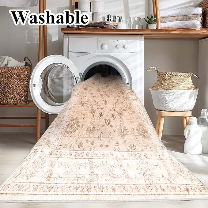 5x7 Washable Foldable Thin Area Rug Tangerine Vintage Rug Traditional Floor - Image 3
