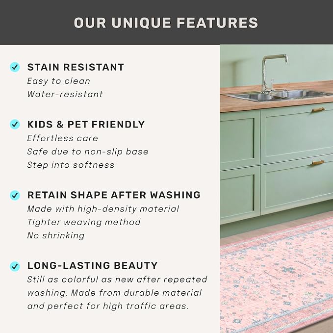 Washable Pink and Blue 9x12 Oushak Rugs - Image 7
