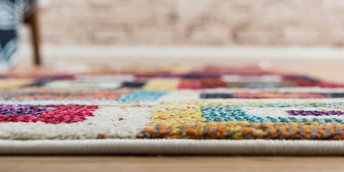 Unique Loom Estrella Collection Colorful, Squares Modern, Abstract Area Rug - Image 5