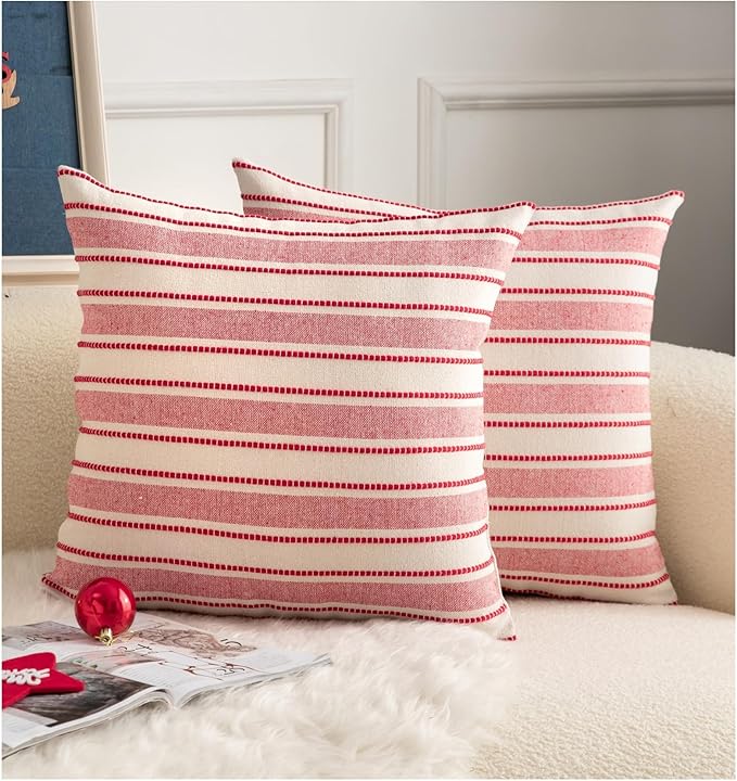 Christmas Pillow Covers, Boho Textured Red Pillow Case, Pillow Covers 20 x 20 by Cethom