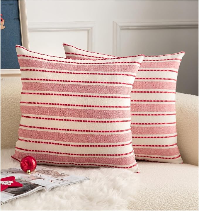 Christmas Pillow Covers, Boho Textured Red Pillow Case, Pillow Covers 22 x 22 by Cethom