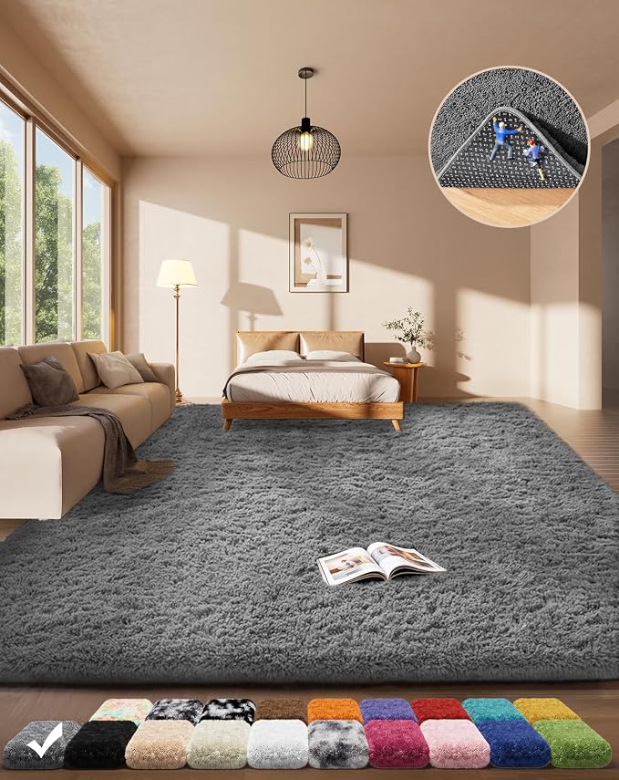 Ophanie Area Rugs for Living Room Bedroom, Upgrade Non-Slip Fluffy Soft Grey by Ophanie