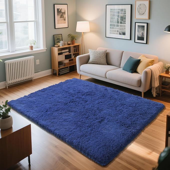 Blue Fluffy Rug Shaggy Area Rug, 4x6 Area Rugs by Yongyangjuxi
