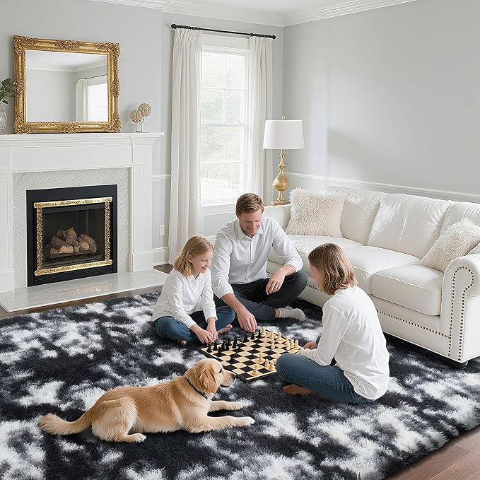 Fluffy Rug Shaggy Area Rug, Mottling Black 8x10 Area Rugs - Image 4