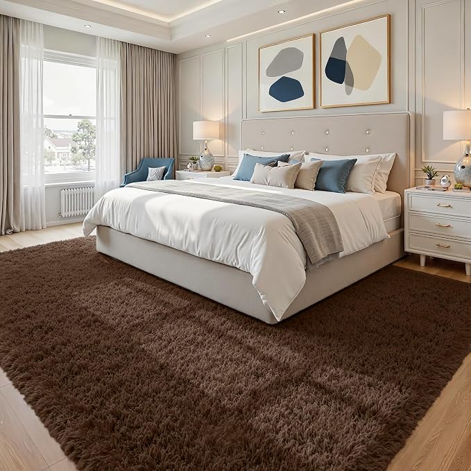 6x9 Area Rugs for Living Room Rug: Soft Fluffy Shag Brown Rugs for Bedroom - Image 4