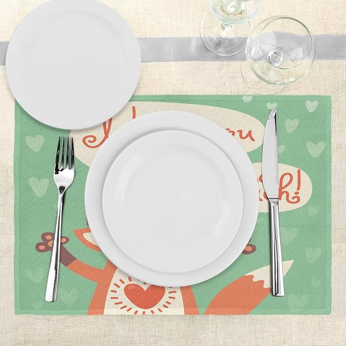 Ambesonne Lifestyle Place Mats Set of 4, I Love You So Much Fox Humor Romance - Image 3