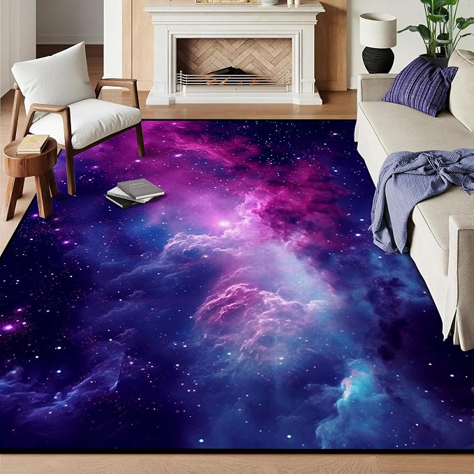 5' X 7' Purple Galaxy Rug Space Rugs Colorful Throw Rug Non-Slip Sun and Cloud - Image 8