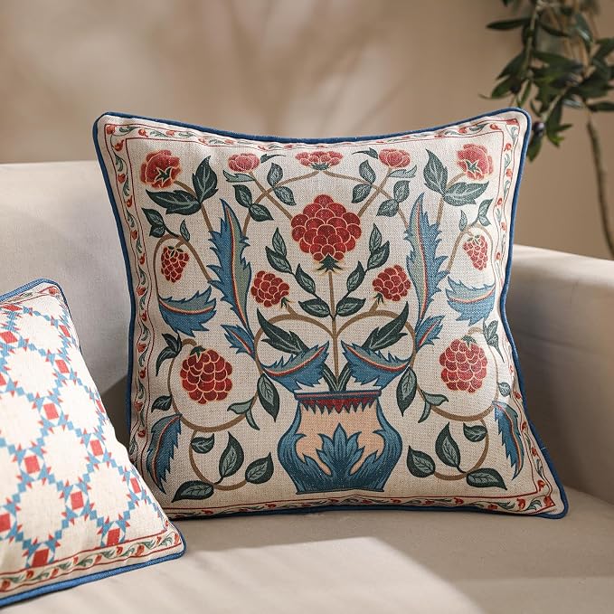 patdrea Designer Throw Pillow Covers, Square Brilliant Vintage Red Tropical - Image 2