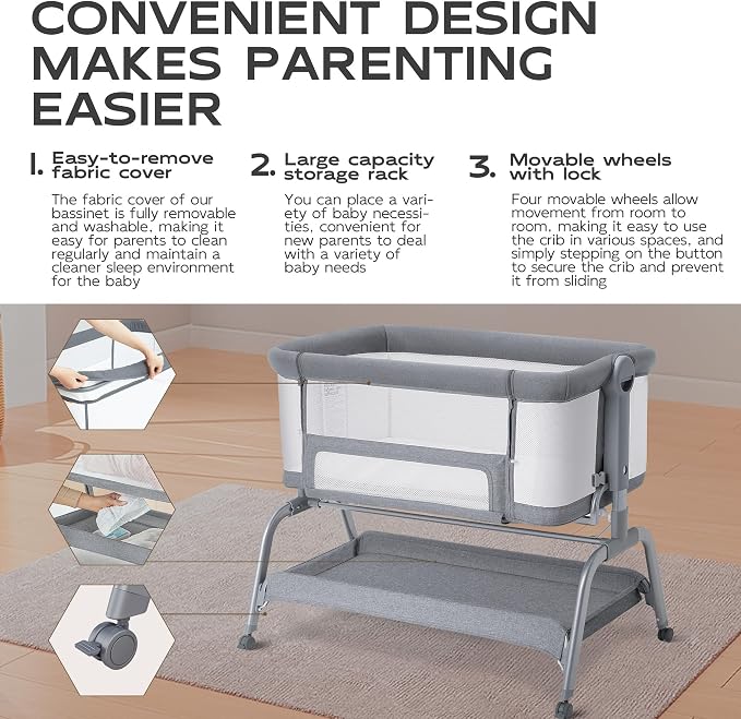 BabyBond Baby Bassinet, 3 in 1 Bassinet Bedside Sleeper - Image 3