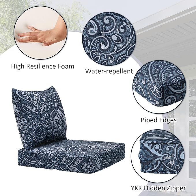 Outdoor Patio Chair Cushions Set, Water-Repellent, Fade Resistant, Deep Seat - Image 4