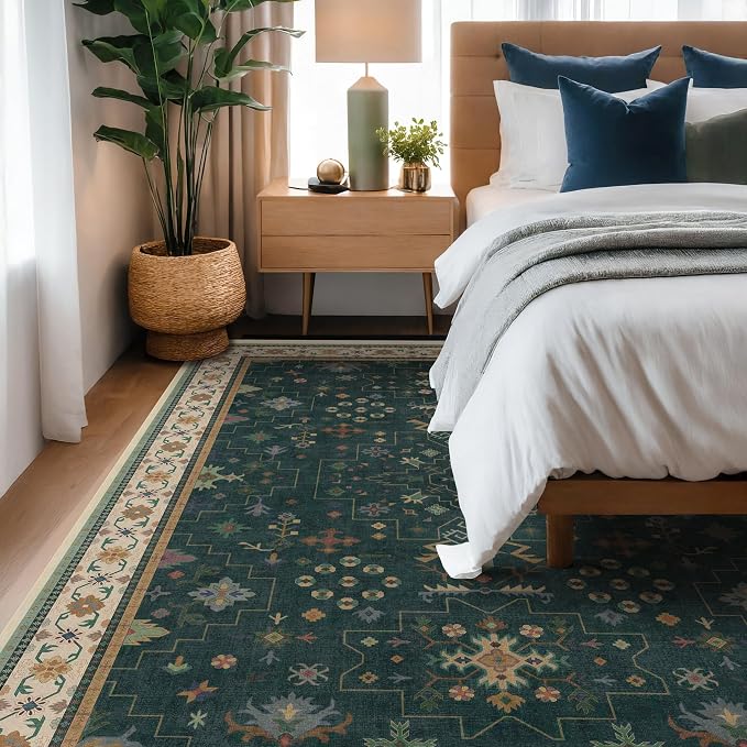 Dark Green Oushak 5x8 Living Room Rug - Image 6