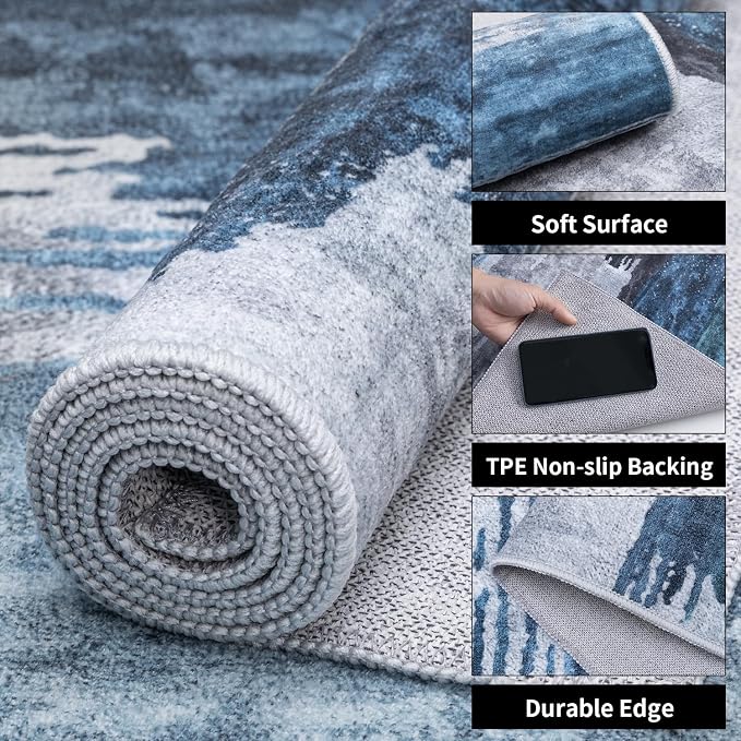 Ciicool Modern Abstract Deep Blue Gray Rug - Image 3