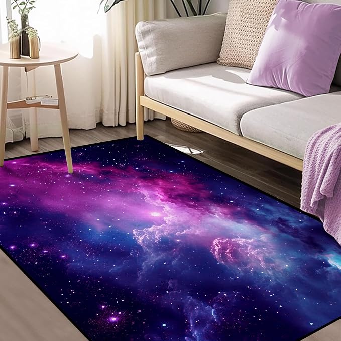Purple Galaxy Rug Space Rugs Colorful Throw Rug Non-Slip Sun and Cloud Carpet - Image 4