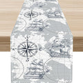 Nautical Table Runner, Retro Coastal Treasure Map Sailing Ship Compass by Unknown