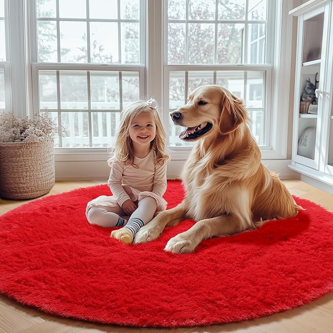 ONASAR Red Round Area Rug 4x4, Soft Bedroom Circle Rugs Floor Mat - Image 7
