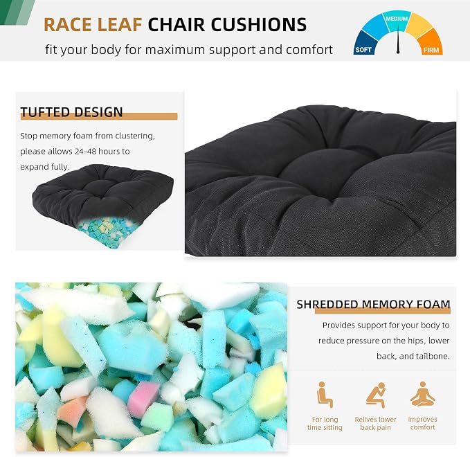 RACE LEAF 17" x 17" Patio Chair Cushions Black - Image 3