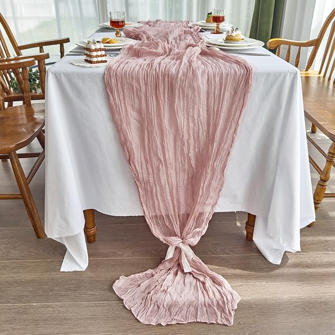 IVAPUPU 2 Pcs Cheesecloth Table Runner - 10ft Dusty Pink Boho Gauze Cheese - Image 3