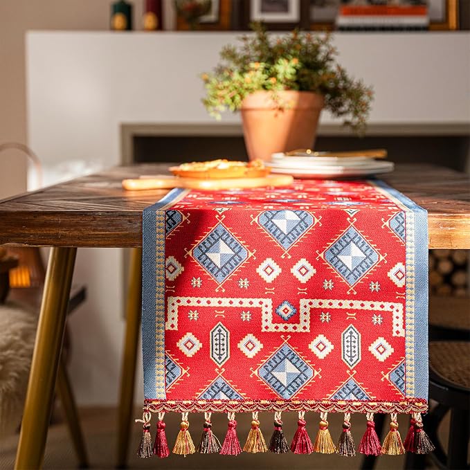 13×72 Inch Table Runner, Retro-Luxury Tassels Series by Unknown