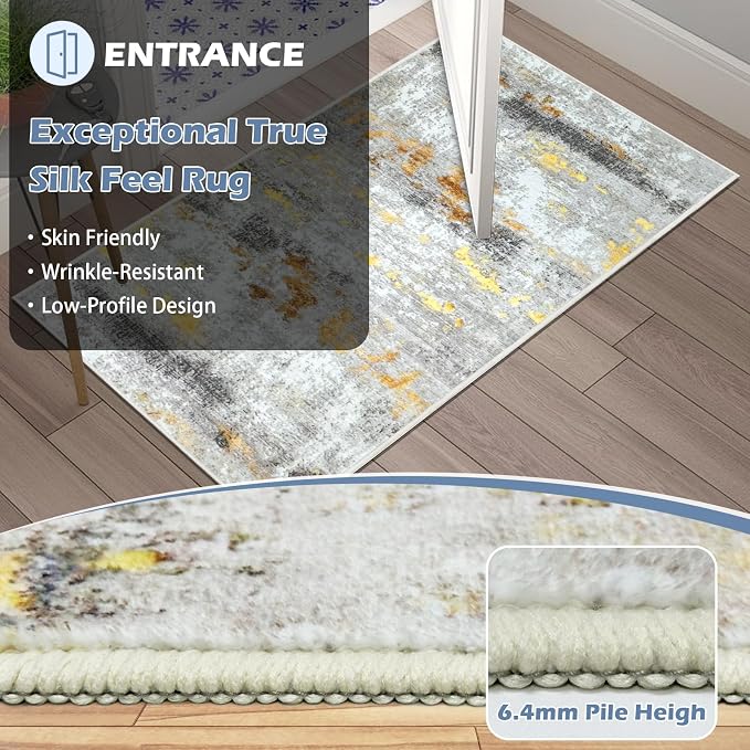 Runner Rug Washable 2x77 FT, Non Slip Rubber Backing Abstract Carpet, Soft Area - Image 6