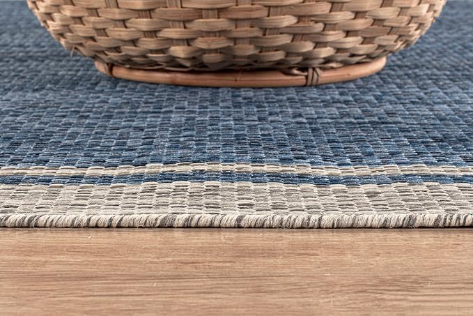 CAMILSON Outdoor Rug, 8x10 Bordered Navy Blue Gray Modern Area Rugs - Image 5