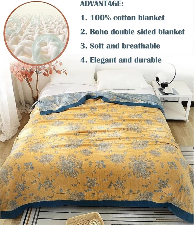 MSGKV Boho Throw Blanket Fall Blanket 100% Cotton Boho Couch Cover, Versatile - Image 6