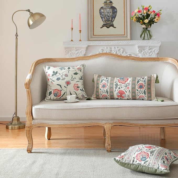 ISAENNE Design Lumbar Retro Elegance Linen Throw Pillow Covers 12"x28" Pack of 2 - Image 4