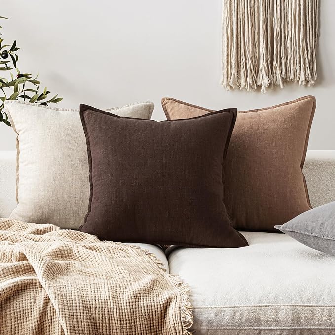 EMEMA Throw Pillow Covers Decorative Linen Pillow Covers 22x22 Inch Dark Brown - Image 9