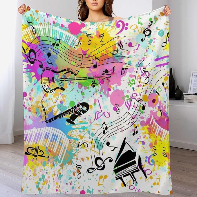 Music Blanket Colorful Graffiti Piano Keys Music Note Modern Abstract Art Print - Image 5