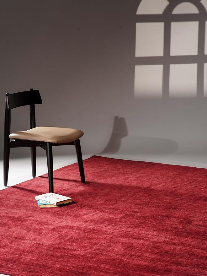 Rugsotic Carpets Hand Knotted Gabbeh Wool 5'x8' Area Rug Solid Dark Red L00111 by GetMyRugsLLC