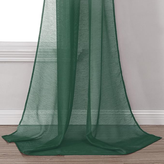 DONREN Dark Hunter Green Semi-Sheer Window Valance - Image 4