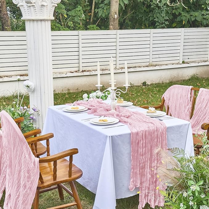 IVAPUPU 10 Pcs Cheesecloth Table Runner - 10ft Pink Boho Gauze Cheese Cloth - Image 6