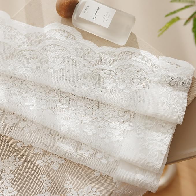 Anmao Vintage White Lace Curtains 120 Inches Long 2 Panels, Romantic Elegant - Image 8