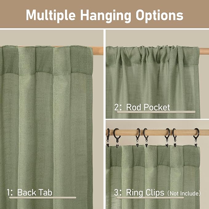 LAMIT Semi Sheer Linen Curtains 36 Inch Length - Image 3