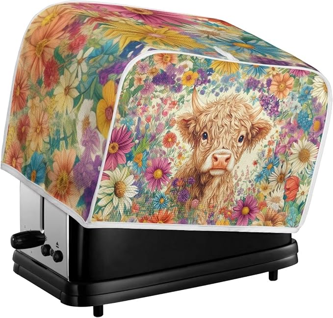 ZFRXIGN Flower Highland Cow Toaster Covers 4 Slice Toaster Dust Cover Hippie - Image 5